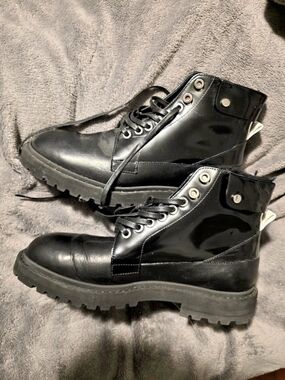 Jimmy Choo Voyager/F Black Patent Leather Heated Combat Boots (Size 43)